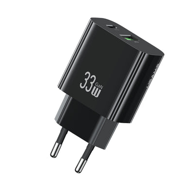 USAMS CC317 T65 33W 2-Port USB PD Charger USB-A+USB-C PD Fast Charging Wall Charger Adapter EU Plug for iPhone 16 16 Pro 15 14 13 Pro Max for Huawei Pura X for Xiaomi 15pro for Samsung Galaxy S25 Ultra