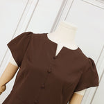 LinkMejor Women's Dresses Vintage Front Split Solid O-Neck Short Sleeve Dress