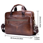 LinkMejor 14 inch Laptop Men's Genuine Leather Briefcase Office Business Large Capacity Handbag with Strap