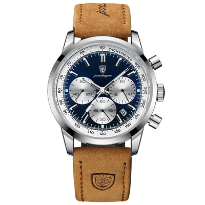 LinkMejor Men's Luminous Waterproof Quartz Watch Fashion Comfortable Leather Multi-function Business Casual Wristwatch