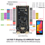 LinkMejor® T-Display-S3 AMOLED ESP32-S3 1.91-inch RM67162 Display Development Board WiFi Bluetooth 5.0 Wireless Module