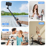 D11 Screen Mirroring Selfie Stick with Tripod 180° Rotation 4 Brightness Levels Portable Vlog Stand for iOS Android