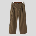 INCERUN Men Wide-leg Solid Color Casual Pants with Pockets Cropped Design Zipper Botton Trousers Plus Size
