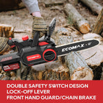 [USA Direct]Ecomax ELG05 Cordless Chainsaw 12-Inch 18V Electric Chainsaw with 4Ah Battery & Fast Charger Powerful Chain Saws with Double Safety Switch for Wood Cutting ideal for Farm Backyard Garden Ranch