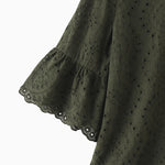 LinkMejor Women Korean Casual Shirt Daily Embroidery Hollow Ruffle Sleeve Blouses