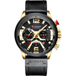 LinkMejor Chronograph Men Watch Casual Sports Fashion Calendar Analog Genuine Leather Wrist Watch