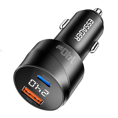 LinkMejor ES-CC19 140W 2-Port USB PD Car Charger USB-A+Type-C Support PD3.1 QC3.0 AFC FCP SCP PPS Fast Charging with Digital Display for iPhone 16 15 Pro 14 13 12 Pro Max for Samsung Galaxy Z Flip6 for Xiaomi 15pro for Huawei Mate XT