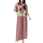 LinkMejor Womens Two-Piece Set Lady Elegant Sets Crew Neck Lantern Sleeve Graphic Print Tops Wide Leg Trousers Suits