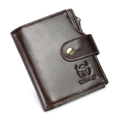 LinkMejor Men's Top-grain Cowhide Wallet Fashion Retro Business Casual RFID-blocking Multi Card Slots Coin Money Purse