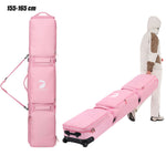 DashingNoah Rolling Ski Bags with Wheel, 155cm-175cm Padded Waterproof Snowboard Bag for Air Travel, Fits Single Ski & Skis with 3 Separation Storage, Unisex Adjustable Length, Pink