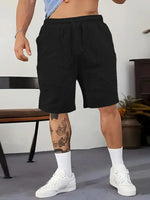 Men's Summer Cotton Linen Shorts Breathable Solid Black Drawstring Plus Size Beach Shorts Lightweight Casual Short Pants for Men Comfortable