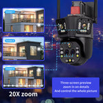 Q323 4MP Three Screen Security Camera Outdoor 20X Optical Zoom PTZ Full Color Night Vision Two Way Audio Human Detection Wireless WiFi Waterproof Surveillance Camera