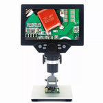 LinkMejor G1200 Digital Microscope 12MP 7 Inch Large Color Screen Large Base LCD Display 1-1200X Continuous Amplification Magnifier with Aluminum Alloy Stand Power Supply Version