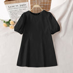 LinkMejor Womens Casual Round Neck Shirt Dress Puff Sleeve Short Dress A Line Solid Tunic Mini Dresses Plus Size