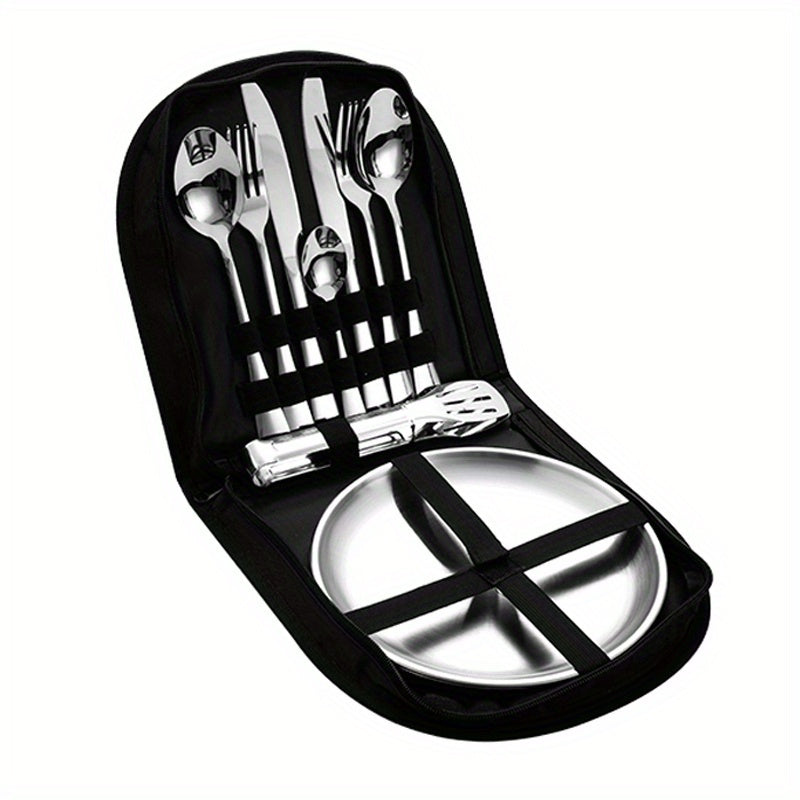 Xmund 10pcs Stainless Steel Camping Tableware Set-Portable AndDurable Outdoor Picnic Utensils With Plates Forks And Spoons For Hiking Backpacking And Camping Adventures-Perfect For Travel And Outdoor Meals