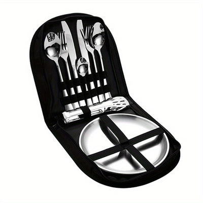 Xmund 10pcs Stainless Steel Camping Tableware Set-Portable AndDurable Outdoor Picnic Utensils With Plates Forks And Spoons For Hiking Backpacking And Camping Adventures-Perfect For Travel And Outdoor Meals