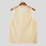LinkMejor Mens Beach Style Mesh Sleeveless Tank Comftable Fabric Tank Top for Men