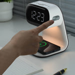 Portable Bedroom Touch Control Bedside Table Lamp Dimmable Digital Alarm Clock Wireless Charging Station for Bedroom, Bedside Office