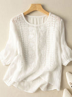 LinkMejor Women Daily Casual 3/4 Length Sleeve Blouses Solod Color Shirts