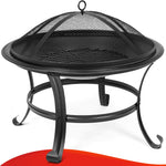 LinkMejor 22 inch Fire Pit for Outside Outdoor Wood Burning Pit Steel Firepit Bowl BBQ Grill for Patio Camping Backyard
