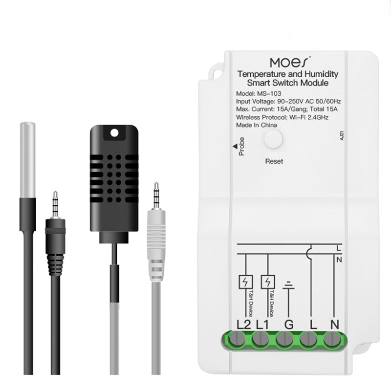 MS-103 Tuya WiFi Smart Temperature Humidity Switch Module Sensor Dual Relay Output Smart Life App Wireless Controller Work with Alexa Google