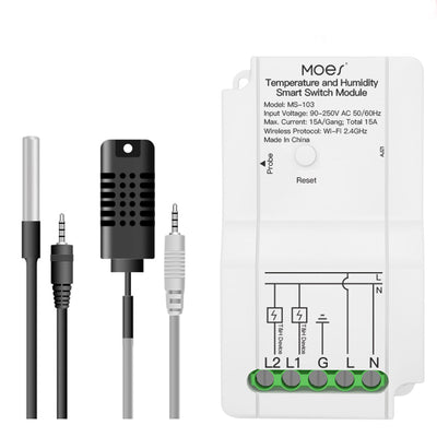 MS-103 Tuya WiFi Smart Temperature Humidity Switch Module Sensor Dual Relay Output Smart Life App Wireless Controller Work with Alexa Google