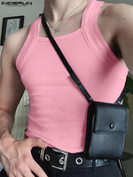 LinkMejor Mens High Elastic Solid Color Casual Tank Top