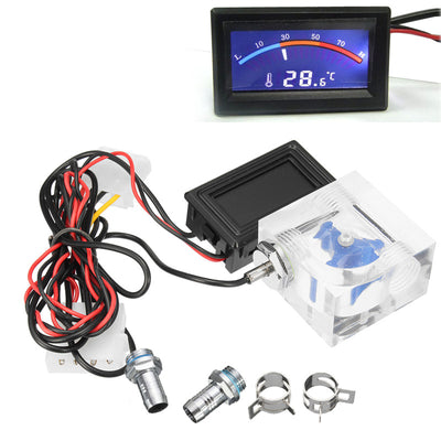 LinkMejor Thermometer 3 Way FlowMeter For Water Cooling Liquid Cooler System With 2 Barbs