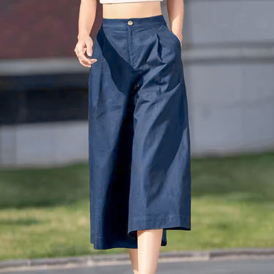 LinkMejor Daily Style Womens Crop Long Pants High Waisted Casual Loose Wide Leg Trousers