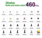 460PCS Tact Switch Push Button Switch Micro Switch For Car Remot/TV/Toys/Home Use Button Caps Kit