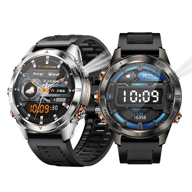 LinkMejor KT80 1.46-inch HD Screen SOS Flashlight UV Light 3ATM Waterproof Heart Rate Blood Oxygen Monitor Sleep Monitoring Multi-sport Modes Smart Watch