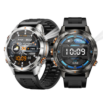 LinkMejor KT80 1.46-inch HD Screen SOS Flashlight UV Light 3ATM Waterproof Heart Rate Blood Oxygen Monitor Sleep Monitoring Multi-sport Modes Smart Watch