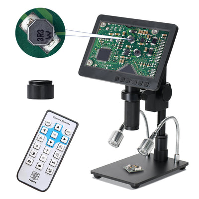 LinkMejor 26MP HDMI-compatible Digital Microscope 2100X Digital Magnification Adjustable 7 inch Screen 60fps Hight Frames Rate Microscope Camera with HDR Mode Can Eliminate Metal Reflection For Soldering HY-2070