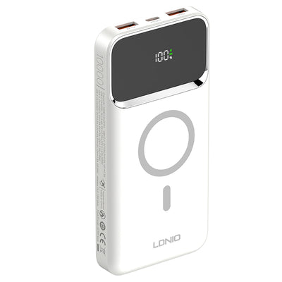 LDNIO PQ12 22.5W 37Wh 10000mAh LED Display Power Bank with Magnetic Wireless Charging External Battery Power Supply with 1 Input & 4 Outputs PD QC3.0 Fast Charging for iPhone 16 16 Pro 15 14 13 Pro Max for Huawei Mate XT for Xiaomi 15pro