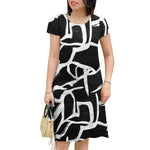LinkMejor Women's Abstract Print Dresses Summer Commute Short Sleeve O-Neck Printed Shift Dress
