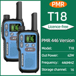 2Pcs Baofeng BF-T18 Mini Walkie Talkie PMR446 License Free 16 Channels 2W Power Long Range Type C Rechargeable NOAA Weather Alerts Hands Free Two Way Radio
