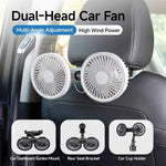 Car Seat Fan Dual Head 3 Speed 3300RPM Digital Display Foldable 5V USB Rechargeable Rear-Seat Mount Suction Cup Bracket