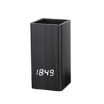 Creative Wooden Pen Holder Clock USB Voice Control Digital Pen Holder Alarm Clock LED Pencil Organizer with LED