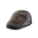 Collrown Beret Mens Adjustable PU Leather Flat Cap Stitch Newsboy Cap Driving Fishing Cabbie Hat Peaked Cap for Autumn Winter