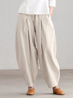 Women Loose 100% Cotton Ankle Length Solid Color Wide Legged Casual Pants