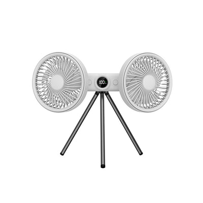 Tripod Fan Dual Head 120° Tilt 180° Body Rotation 3 Speed Adjustment Low Noise LED Display Portable Cooling Tool