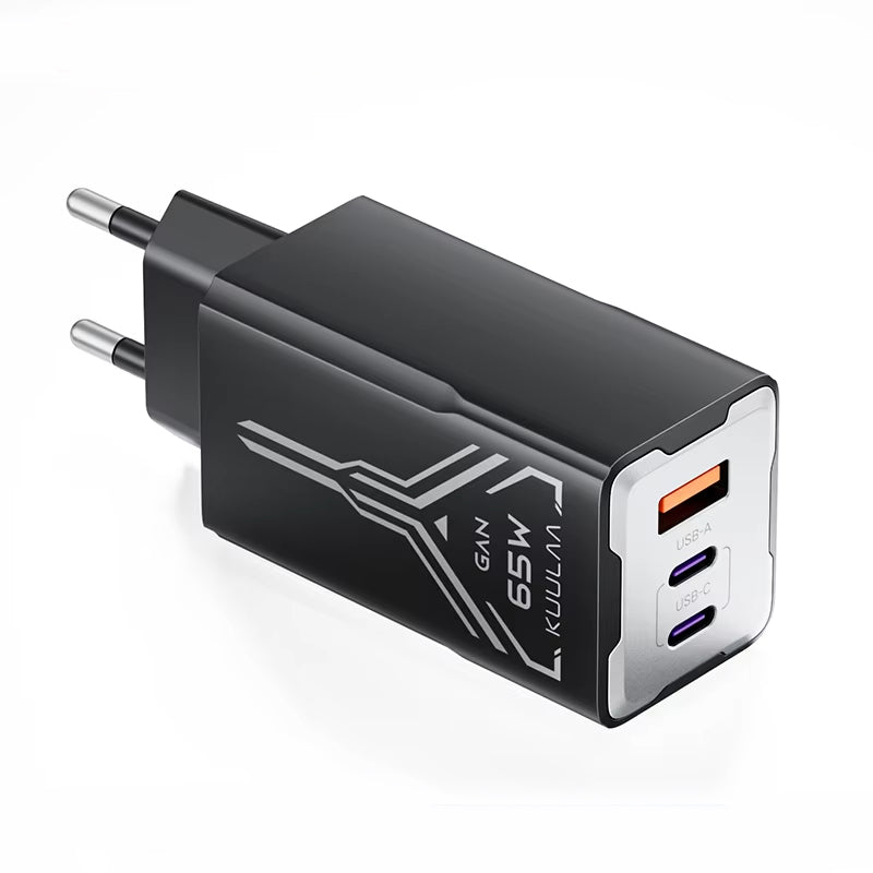 [GaN Tech] KUULAA KL-CD64 65W 3-Port USB PD Charger USB-A+2USB-C PD Fast Charging Wall Charger Adapter EU Plug US Plug for iPhone 16 16 Pro 15 14 13 Pro Max for Xiaomi 15 Ultra for Samsung Galaxy S25 Ultra for Huawei Pura X