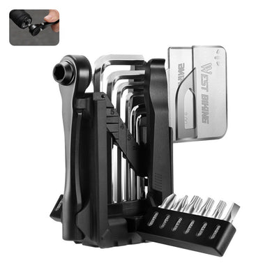 WEST BIKING Portable Bicycle Repair Tool Kit with Ratchet Wrench Tyre Lever Magnetic Screwdriver Allen Keys Multi-Tool Box