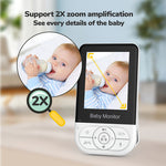 MC628A Wireless Baby Monitor 2.8 Inch Screen Two Way Audio Night Vision Temperature Monitoring 2X Zoom 22H Battery Video Monitoring Pet Baby Surveillance Secure Connection