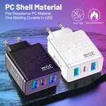 PD30W 3-Port USB PD Charger 2USB-A+USB-C PD QC3.0 Fast Charging Wall Charger Adapter EU Plug US Plug for iPhone 16 16 Pro 15 14 Plus 13 12 for Xiaomi 15 pro for Huawei Mate XT for Samsung Galaxy Z Flip6