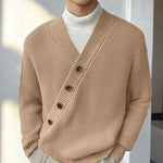 LinkMejor Mens Textured Asymmetrical V-Neck Long-Sleeve Sweater Comfortable Solid Color Casual Fall Winter Top S-5XL