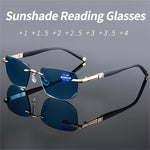 Gradual Blue Lens Frameless Reading Glasses Anti-blue Light UV Protection Comfortable Business Casual Sunglasses with Case