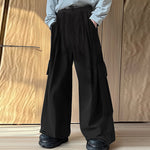 LinkMejor Mens Textured Comfortable Straight Leg Pant Solid Color Casual Wide Legged Pants Male S-5XL