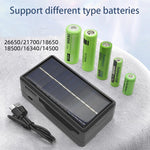 Solar Charger Type-C Multi Functional Portable Lithium Battery Holder Compatible with 18650/26650/21700 Rechargeable Battery Power Bank Case