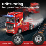 LinkMejor 6408 RTR 1/64 2.4G 4WD RC Car Container Tractor Trailer Truck Three Speed Full Proportional Remote Cruise Control LED Light Simulated Horn Sound Drift Racing Vehicles Models Toys